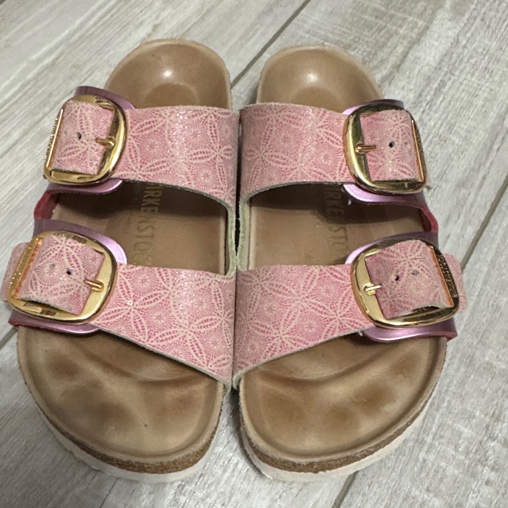 Birkenstock Pink Sandals with Gold Buckles
